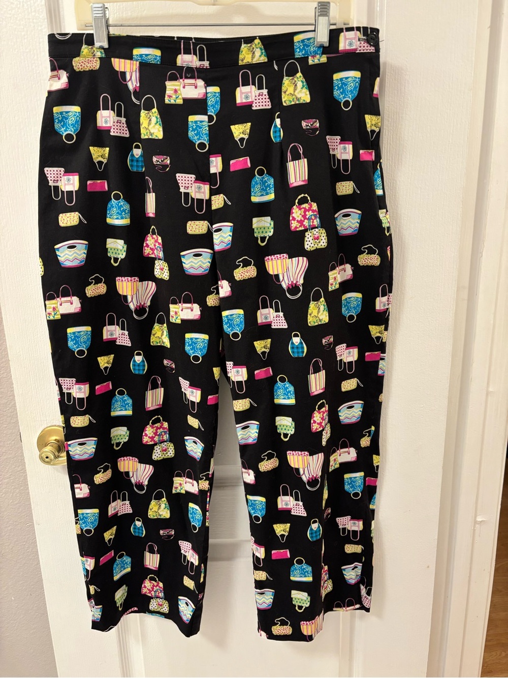 Novelty Handbag Purse Print Side Zip Ankle Pants Stretch Black Multicolor 14W